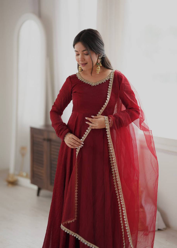 Maroon Doremon Crush With Real Mirror work Gown