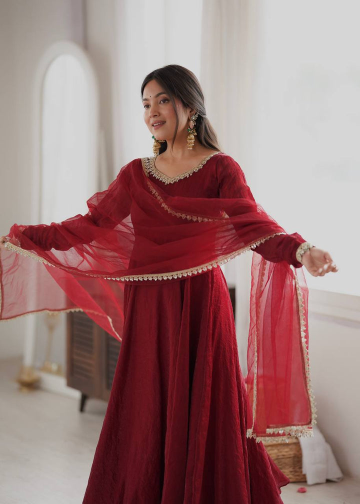 Maroon Doremon Crush With Real Mirror work Gown