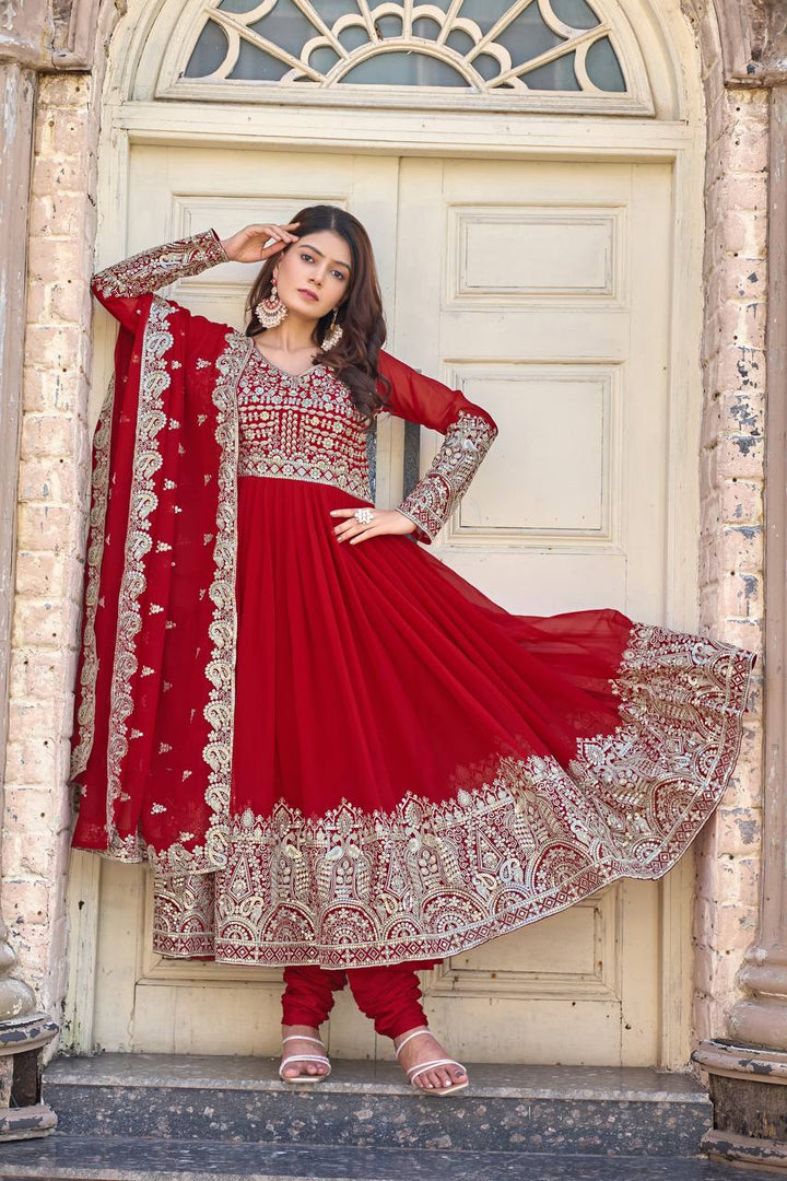 New Party Wear Look Heavy Faux Georgette Anarkali Gown Dupatta & Bottom Set