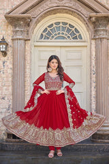 New Party Wear Look Heavy Faux Georgette Anarkali Gown Dupatta & Bottom Set