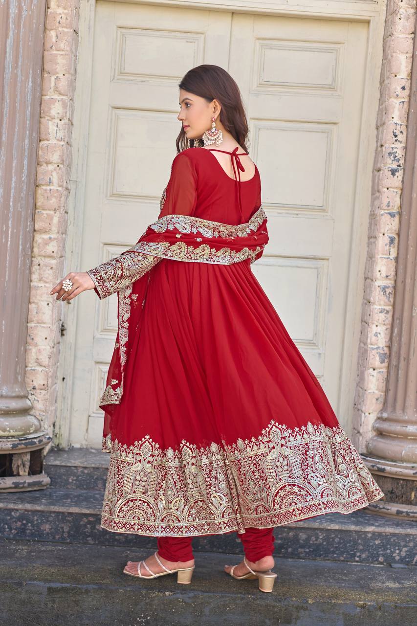 New Party Wear Look Heavy Faux Georgette Anarkali Gown Dupatta & Bottom Set