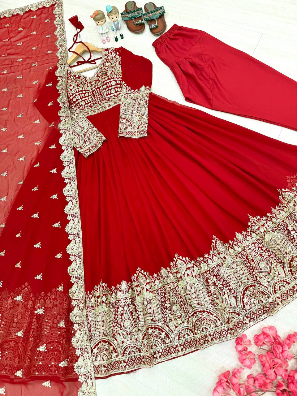 New Party Wear Look Heavy Faux Georgette Anarkali Gown Dupatta & Bottom Set
