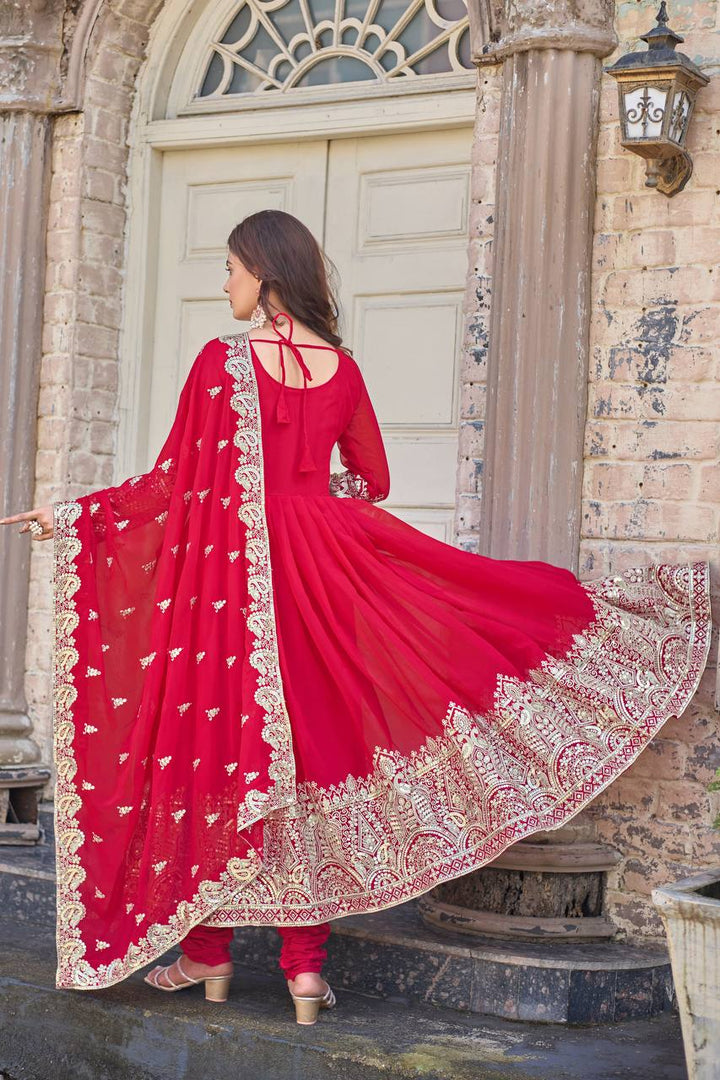 New Party Wear Pink Heavy Faux Georgette Anarkali Gown Dupatta & Bottom Set