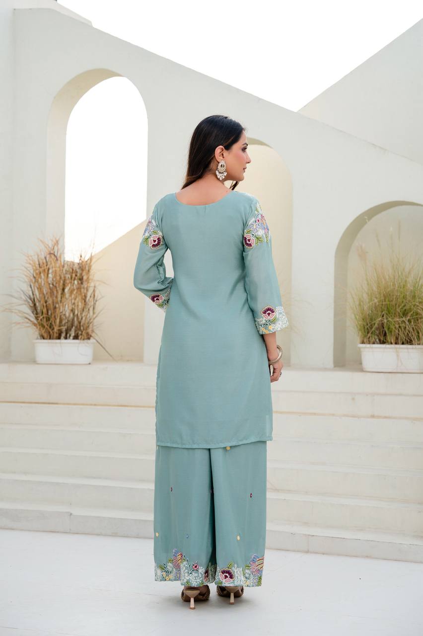 Designer Kurti Plazzo Dupatta Set