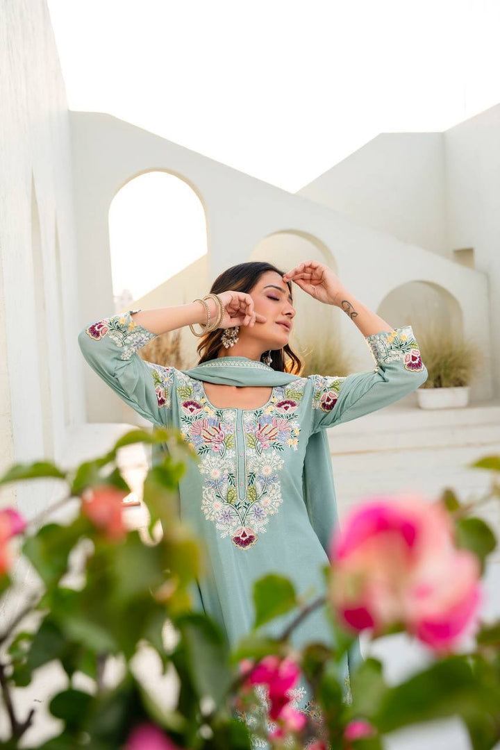 Designer Kurti Plazzo Dupatta Set