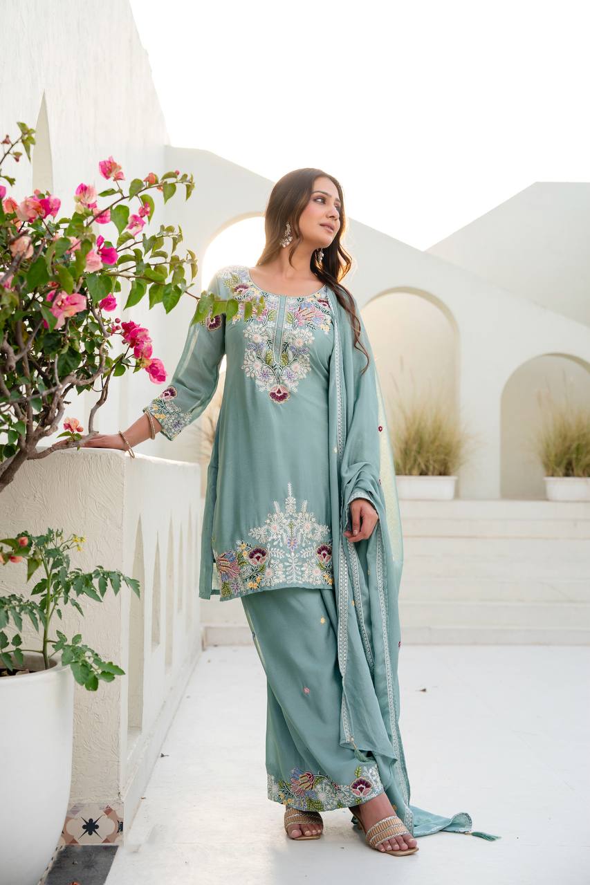 Designer Kurti Plazzo Dupatta Set