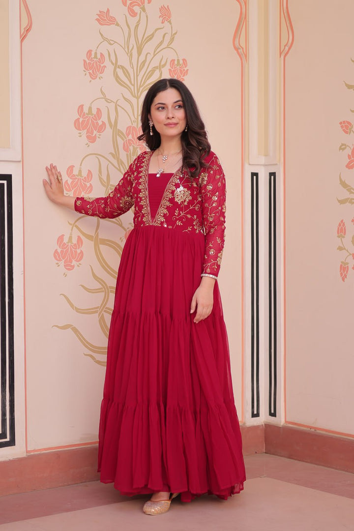 Faux Blooming With Sequins &amp; Zari Embroidered Gown