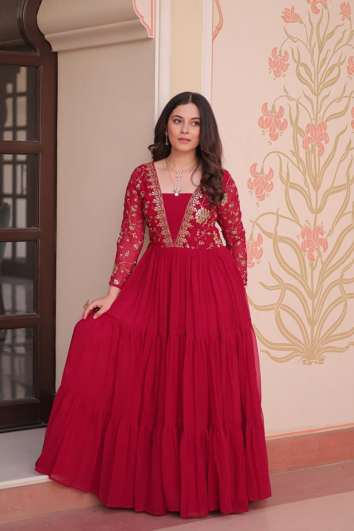 Faux Blooming With Sequins &amp; Zari Embroidered Gown