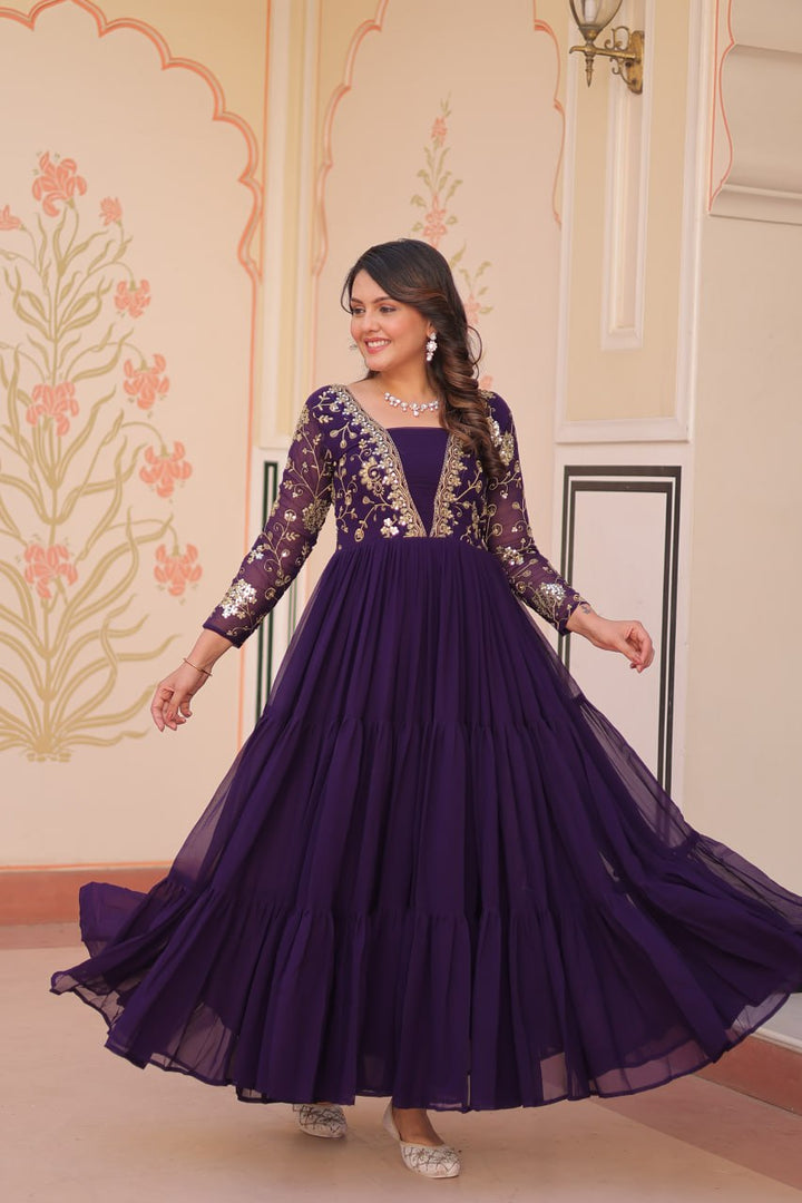 Faux Blooming With Sequins &amp; Zari Embroidered Gown