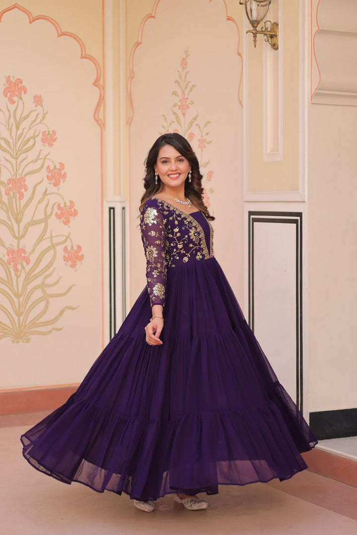 Faux Blooming With Sequins &amp; Zari Embroidered Gown