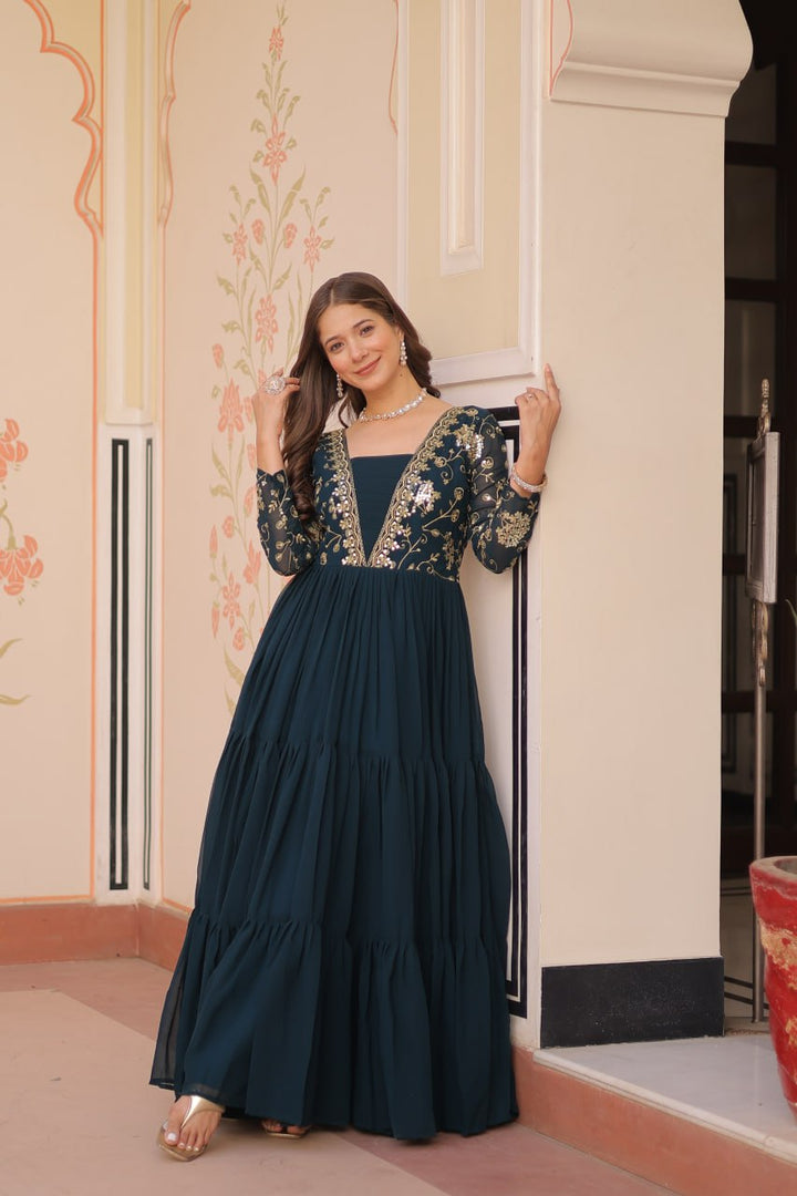 Faux Blooming With Sequins &amp; Zari Embroidered Gown