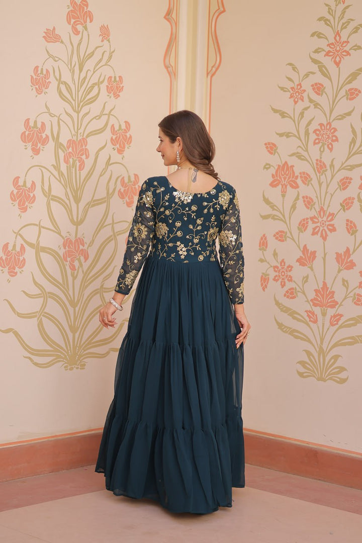 Faux Blooming With Sequins &amp; Zari Embroidered Gown