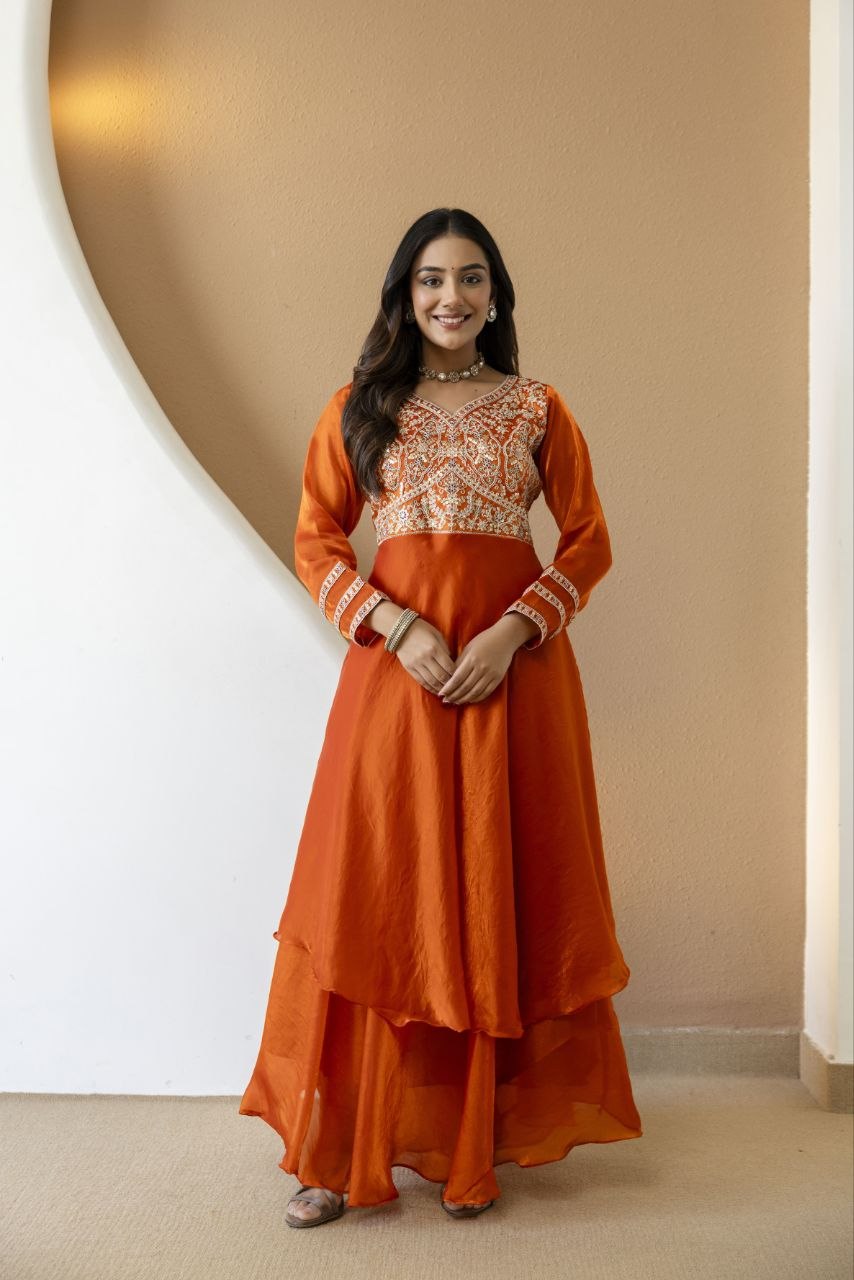 Fandy Silk And Heavy Embroidery Coding & Sequence Work Gown