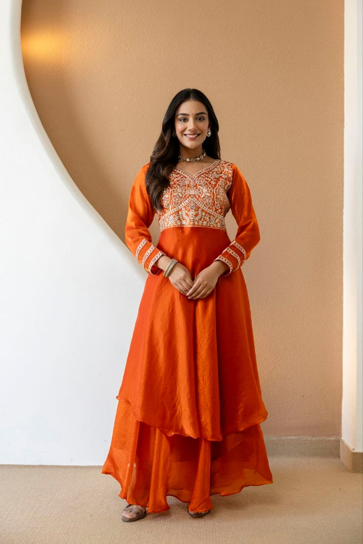 Fandy Silk And Heavy Embroidery Coding & Sequence Work Gown