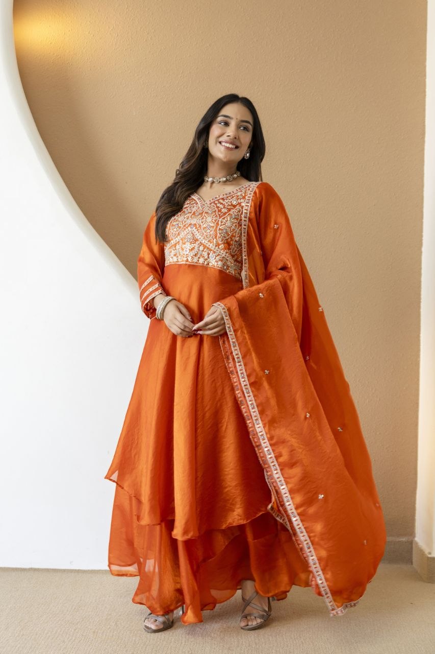 Fandy Silk And Heavy Embroidery Coding & Sequence Work Gown