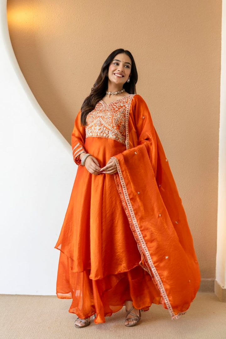 Fandy Silk And Heavy Embroidery Coding & Sequence Work Gown