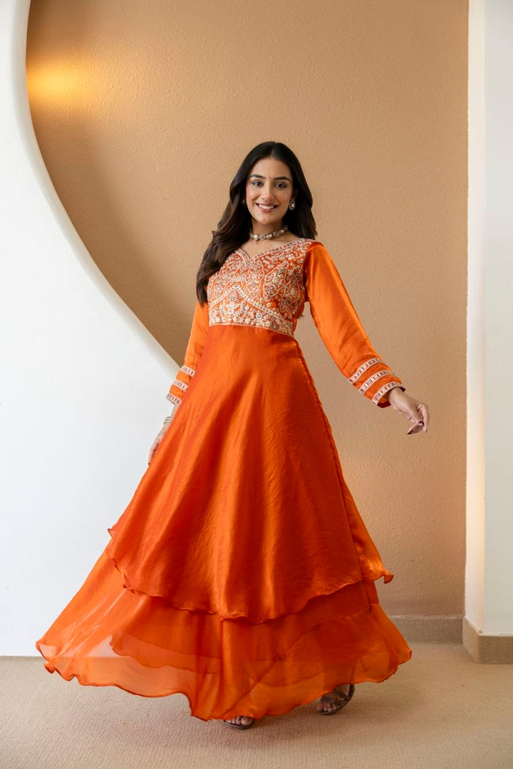 Fandy Silk And Heavy Embroidery Coding & Sequence Work Gown