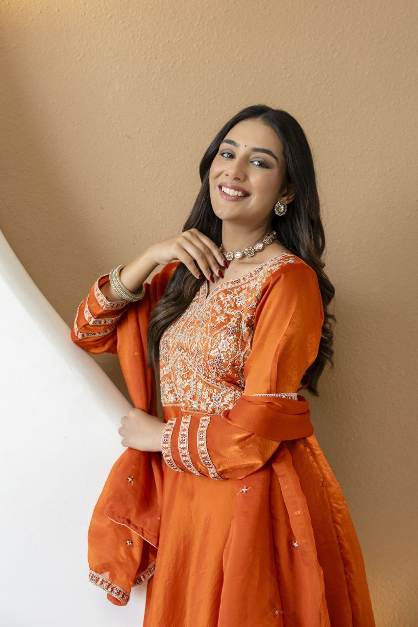 Fandy Silk And Heavy Embroidery Coding & Sequence Work Gown