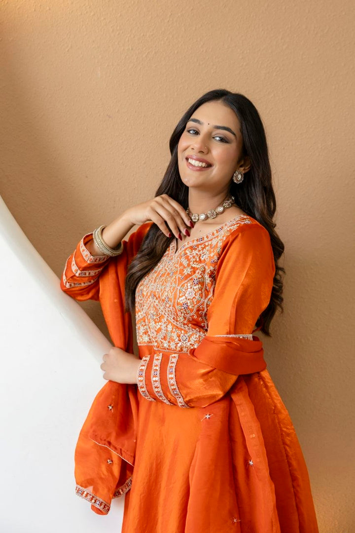 Fandy Silk And Heavy Embroidery Coding & Sequence Work Gown