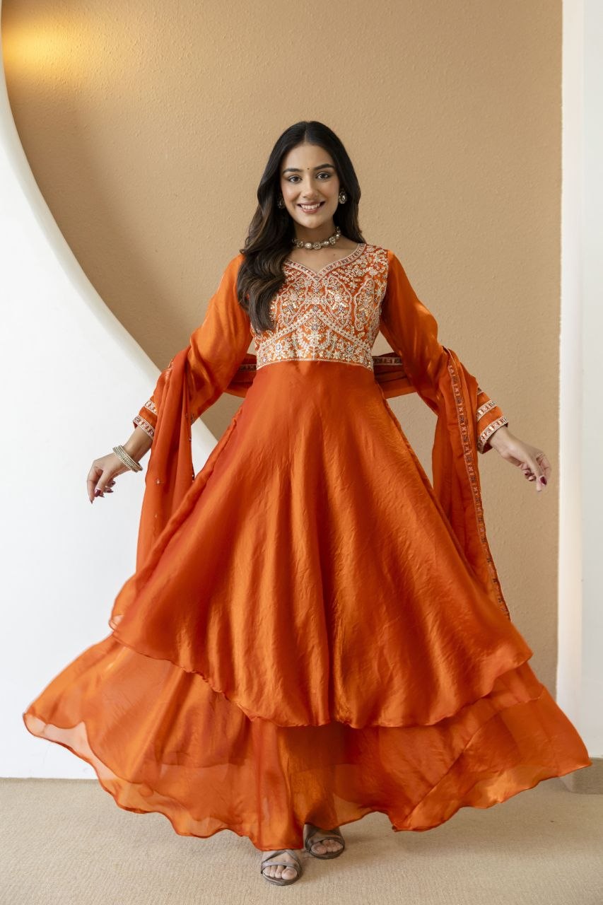Fandy Silk And Heavy Embroidery Coding & Sequence Work Gown