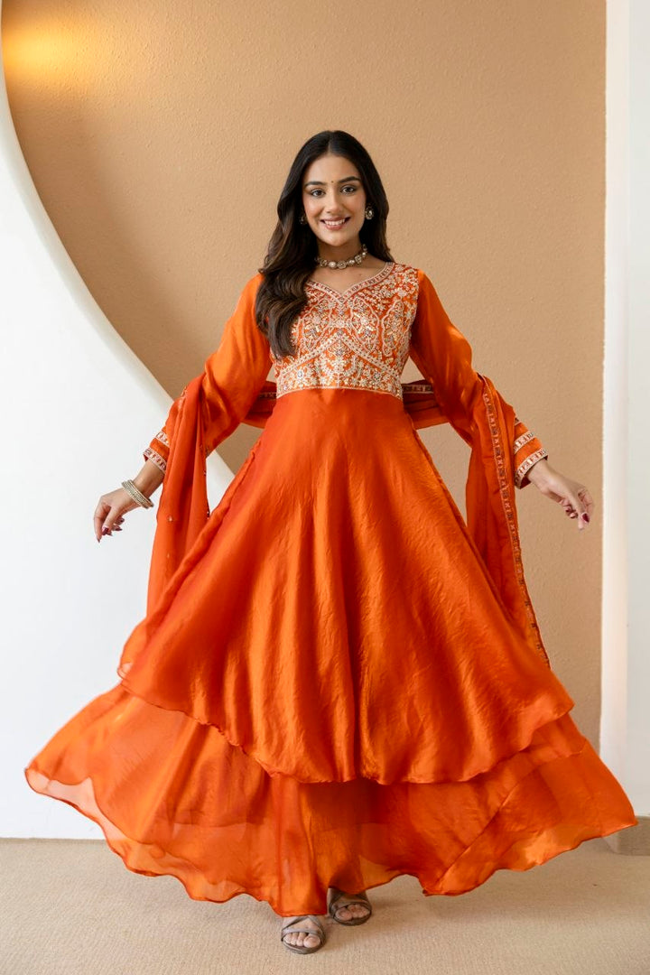 Fandy Silk And Heavy Embroidery Coding & Sequence Work Gown