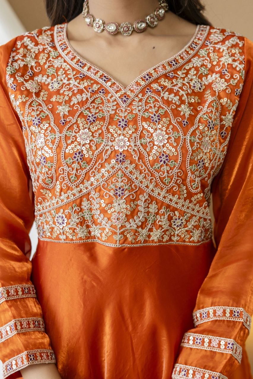 Fandy Silk And Heavy Embroidery Coding & Sequence Work Gown