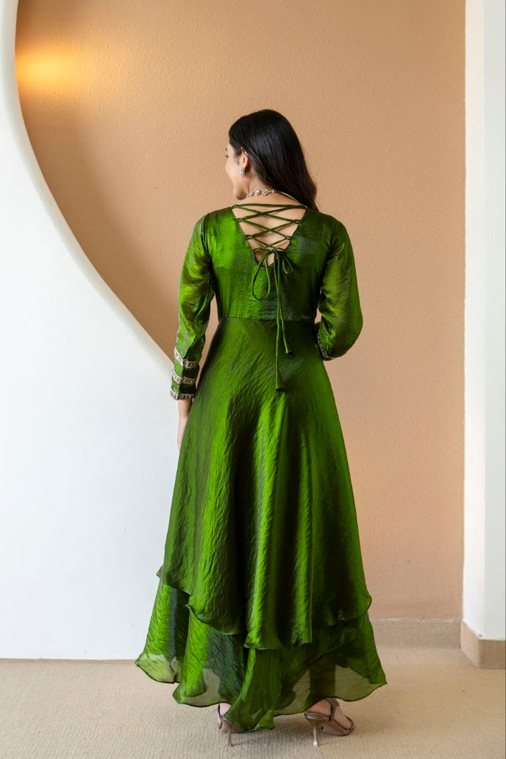Mahendi color Fandy Silk And Embroidery Coding & Sequence Work Gown