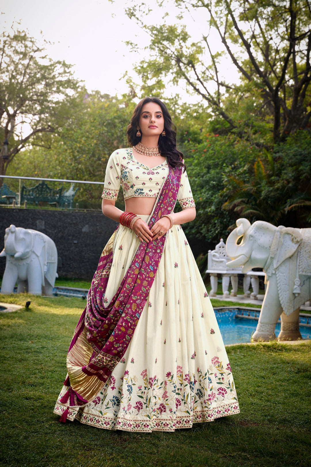 Sequins And Thread Embroidery Work Lehenga Choli
