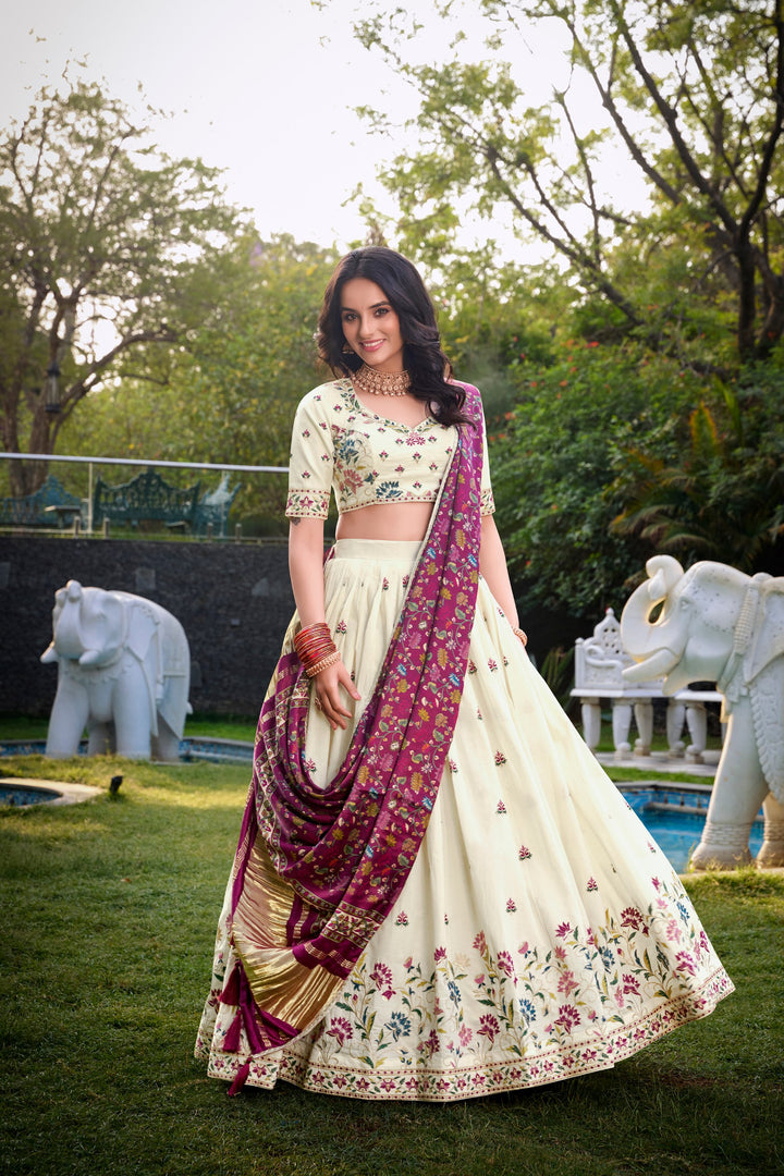 Sequins And Thread Embroidery Work Lehenga Choli