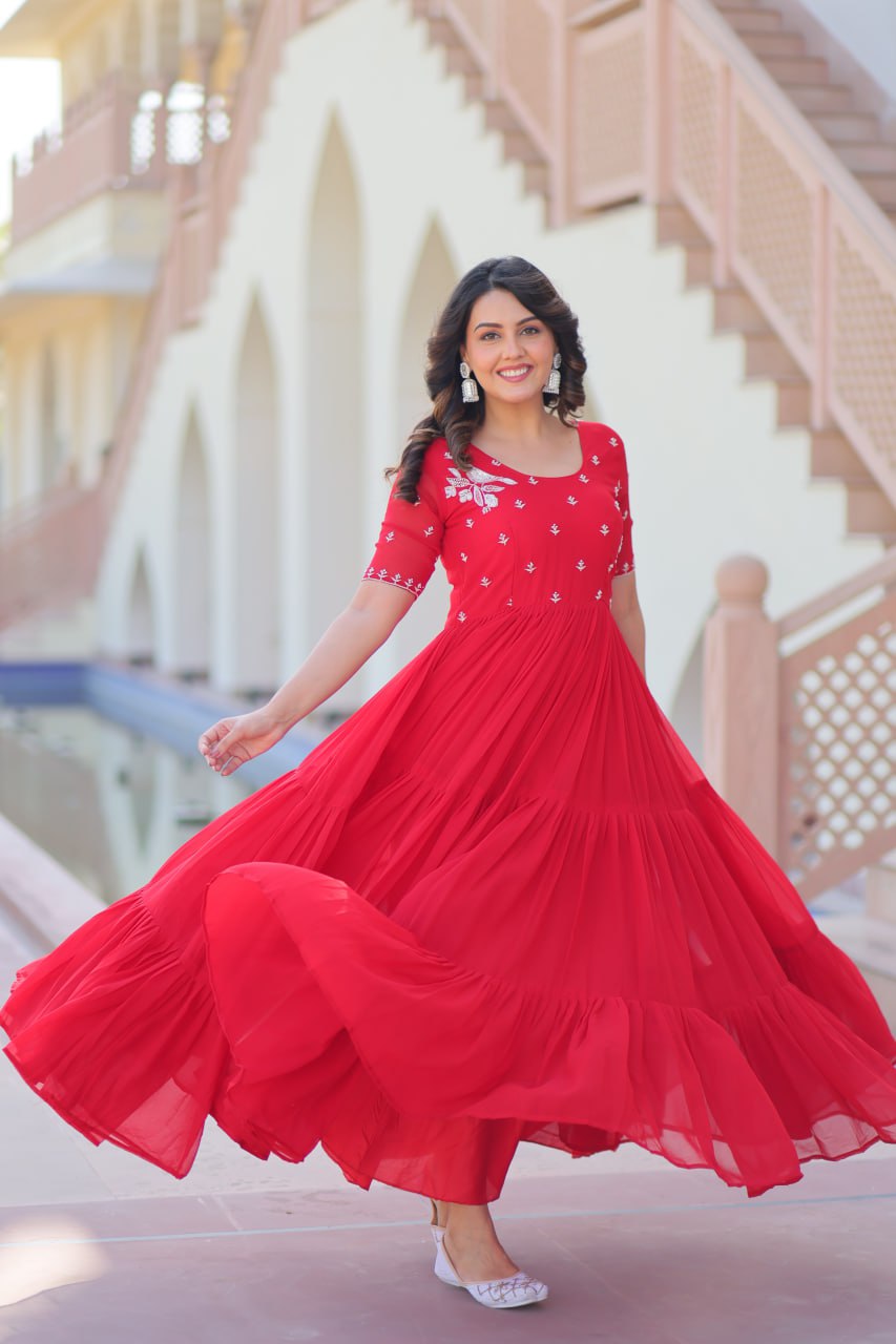Faux Blooming with Hand embroidery Gown