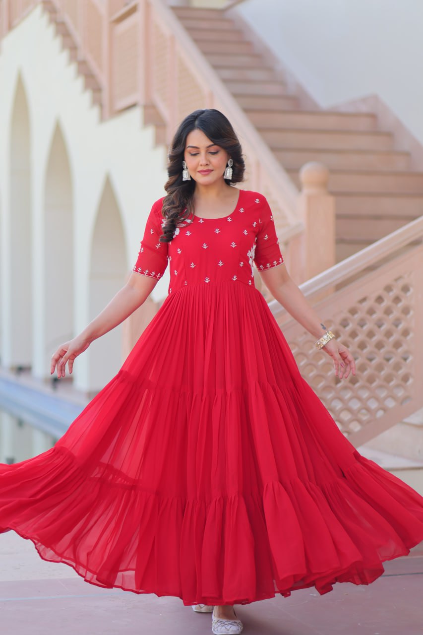 Faux Blooming with Hand embroidery Gown