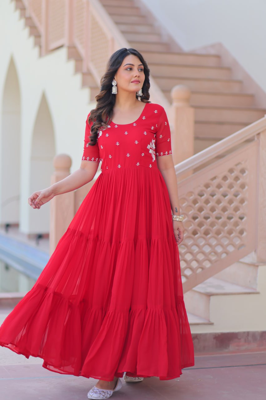 Faux Blooming with Hand embroidery Gown
