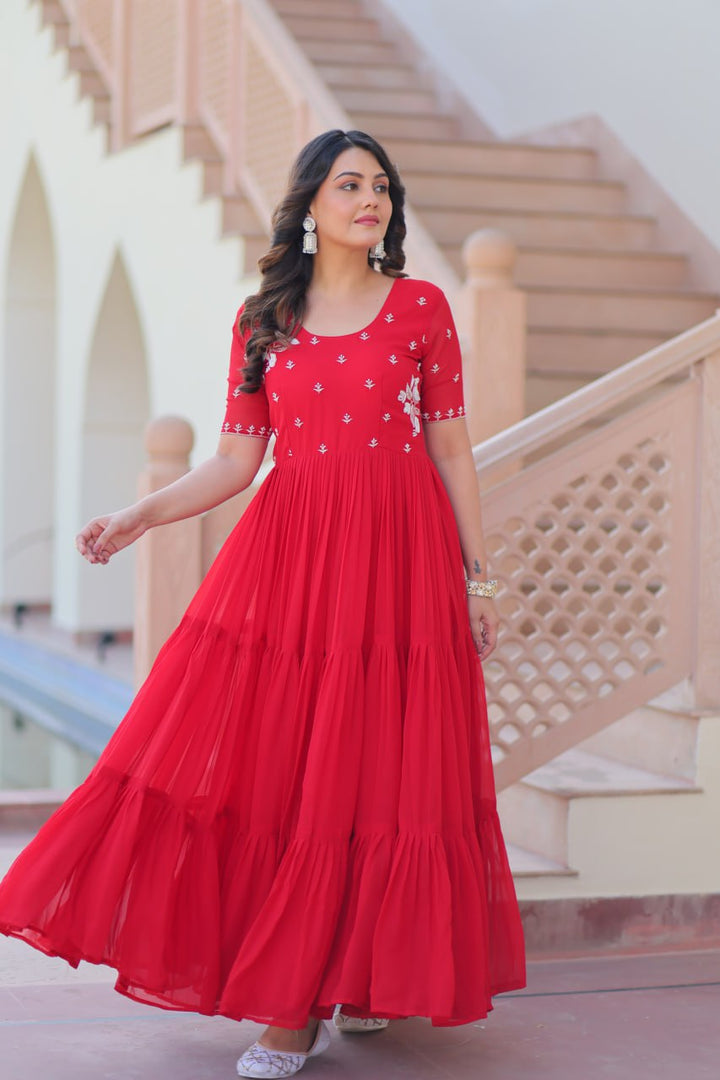 Faux Blooming with Hand embroidery Gown