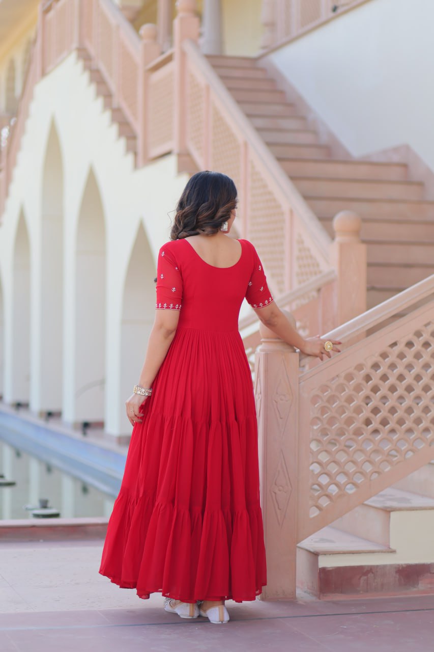 Faux Blooming with Hand embroidery Gown