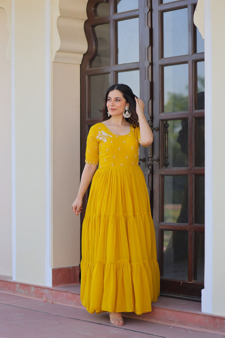 Faux Blooming with Hand embroidery Gown