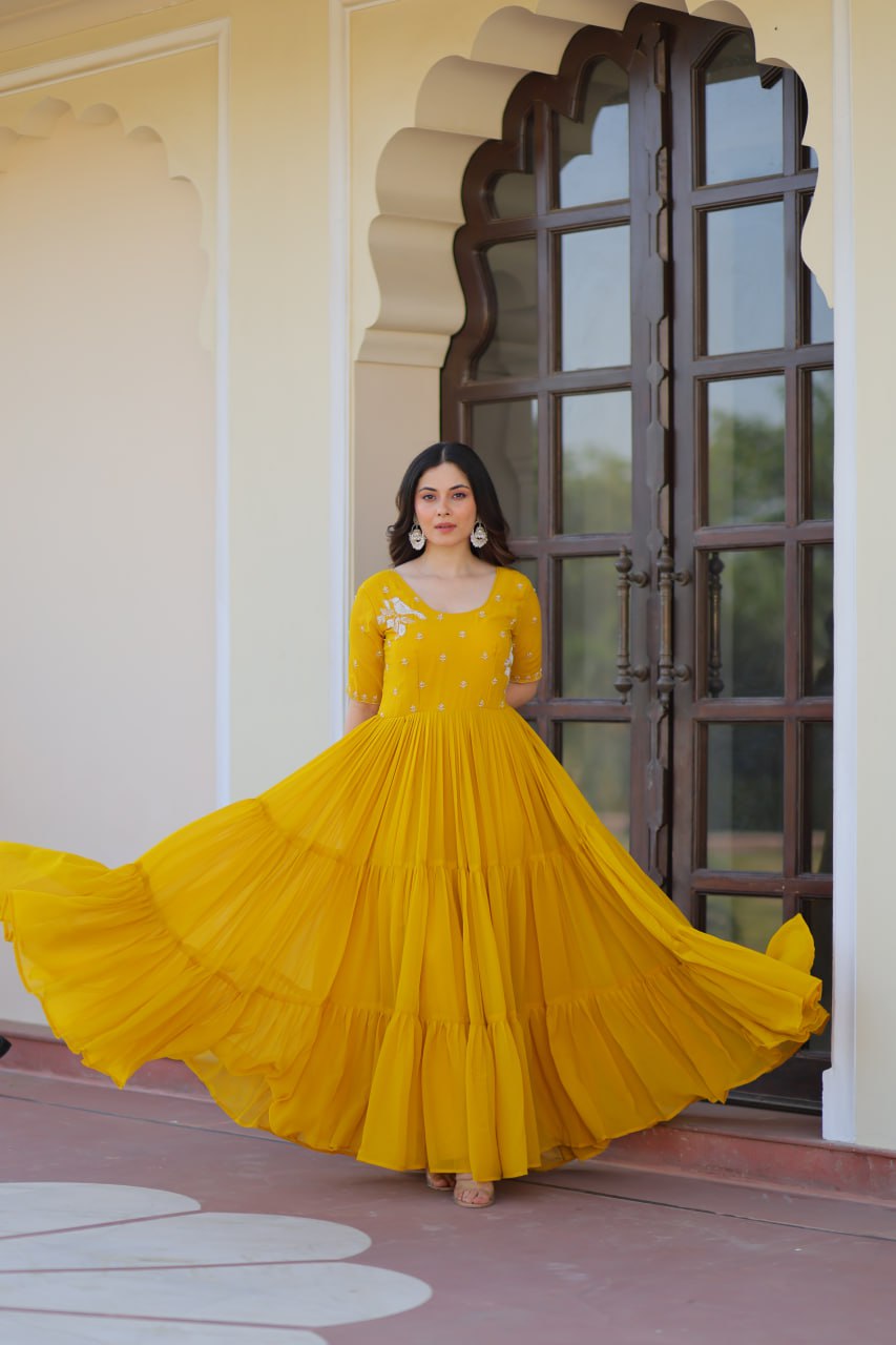 Faux Blooming with Hand embroidery Gown