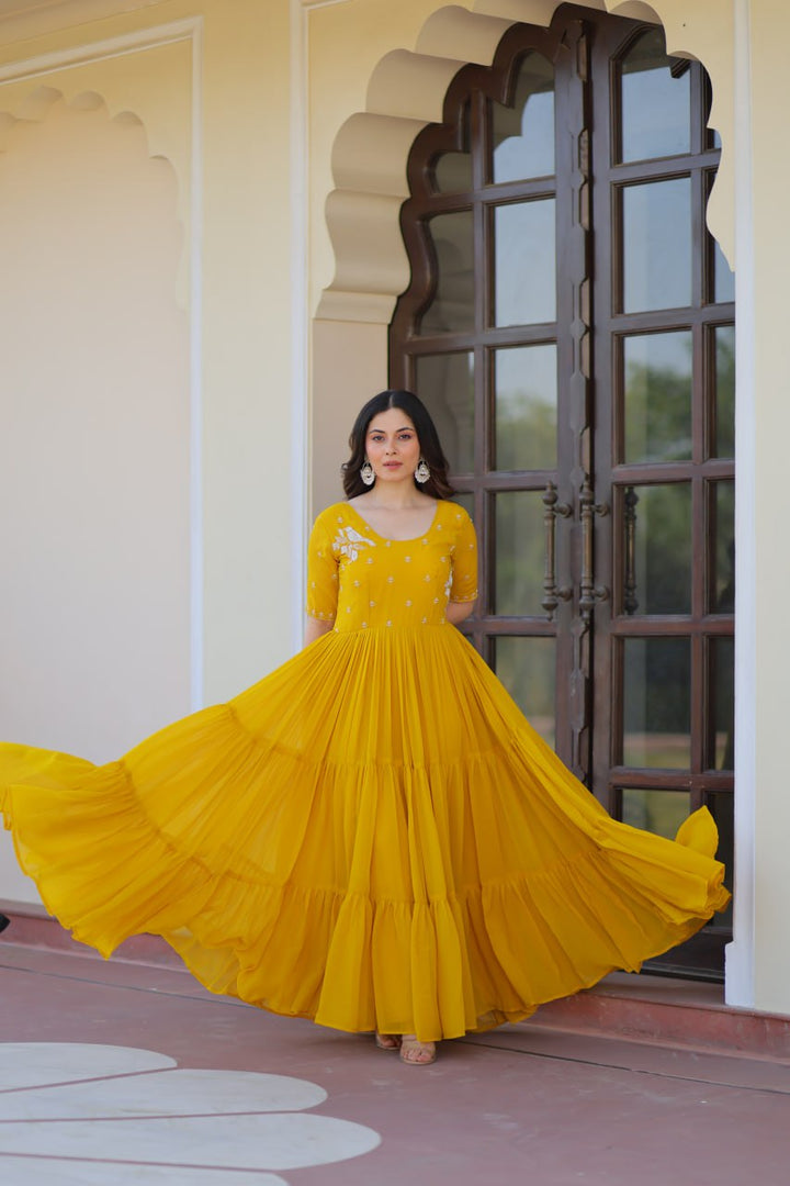 Faux Blooming with Hand embroidery Gown