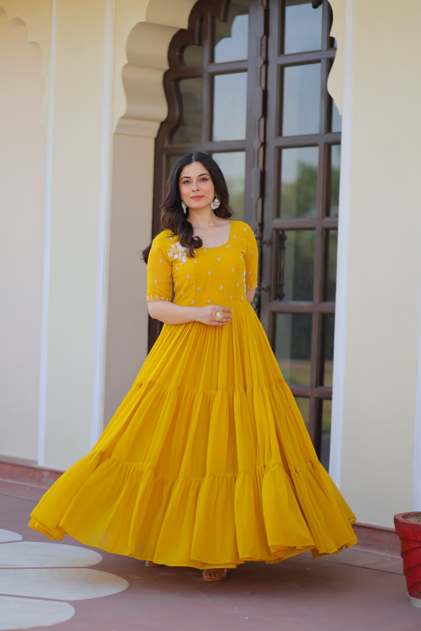Faux Blooming with Hand embroidery Gown