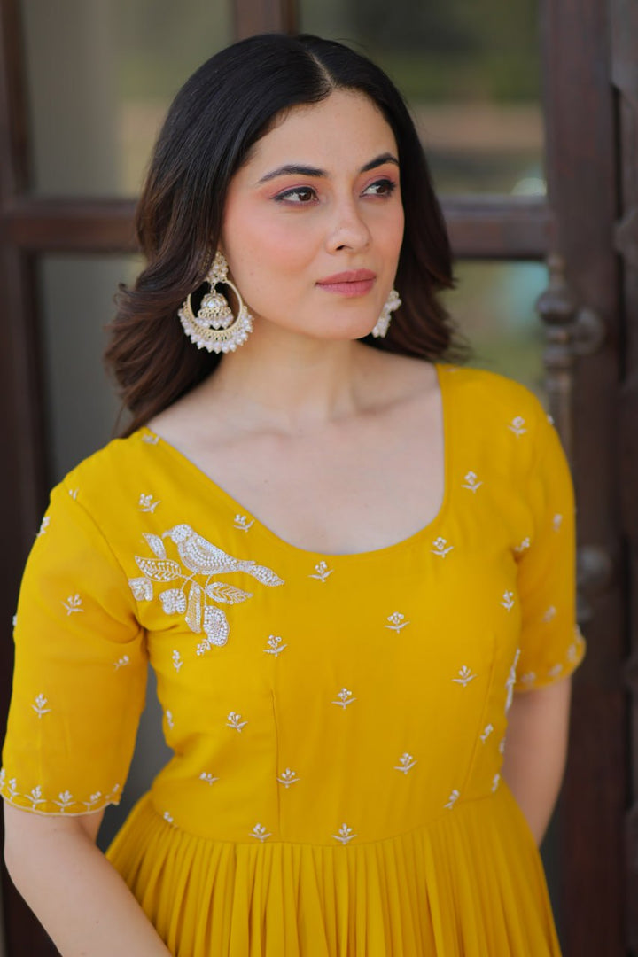 Faux Blooming with Hand embroidery Gown