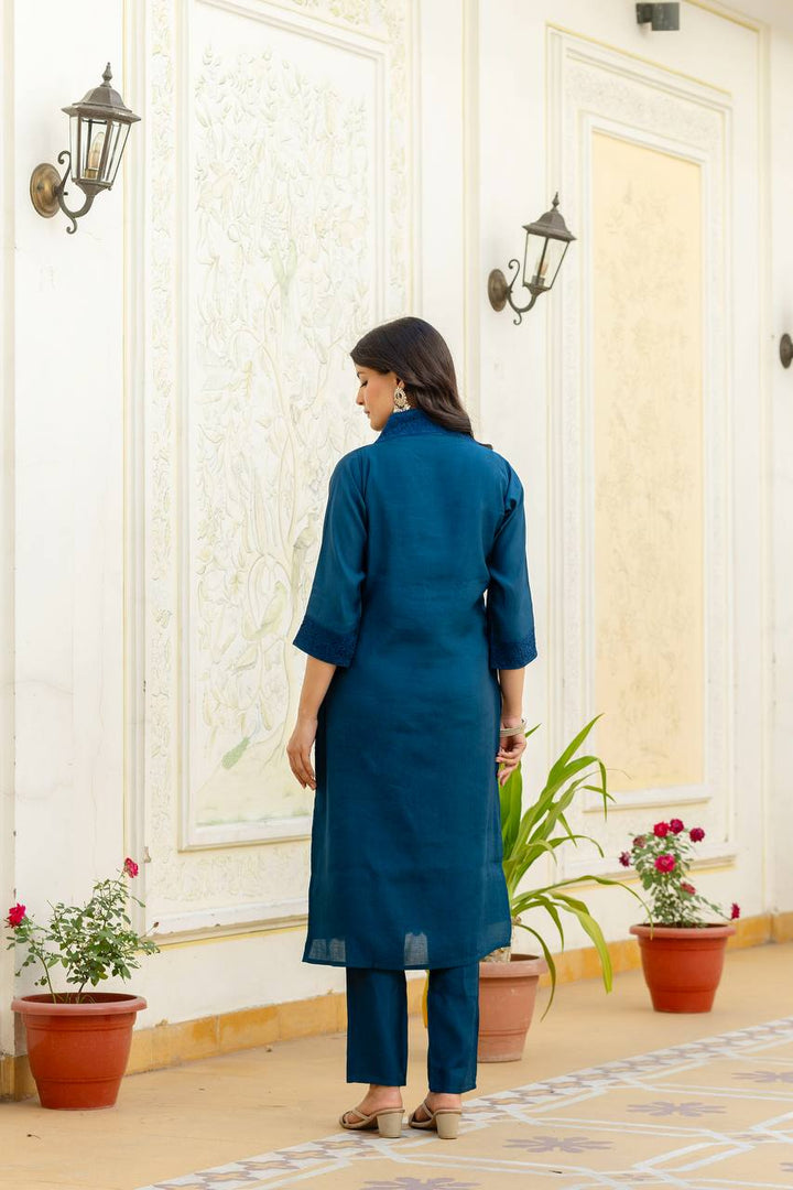 Roman Silk More Peach Chikan kari kurti set