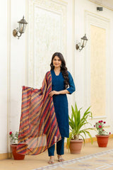 Roman Silk More Peach Chikan kari kurti set