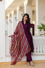 Roman Silk Wine Chikan kari kurti set